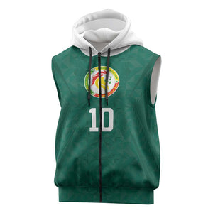 Custom Senegal Football Sleeveless Zip Hoodie Traditional Senegalese Fabric Sporty Style