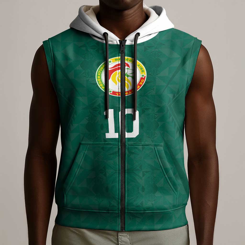 Custom Senegal Football Sleeveless Zip Hoodie Traditional Senegalese Fabric Sporty Style