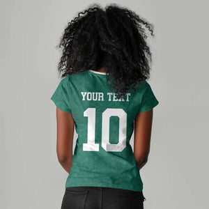 Custom Senegal Football Women V-Neck T-Shirt Traditional Senegalese Fabric Sporty Style