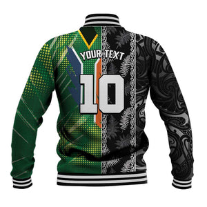 Custom Aotearoa South Africa Rugby Freedom Cup Baseball Jacket Maori Silver Fern Art and Sporty Flag SA - African Pride