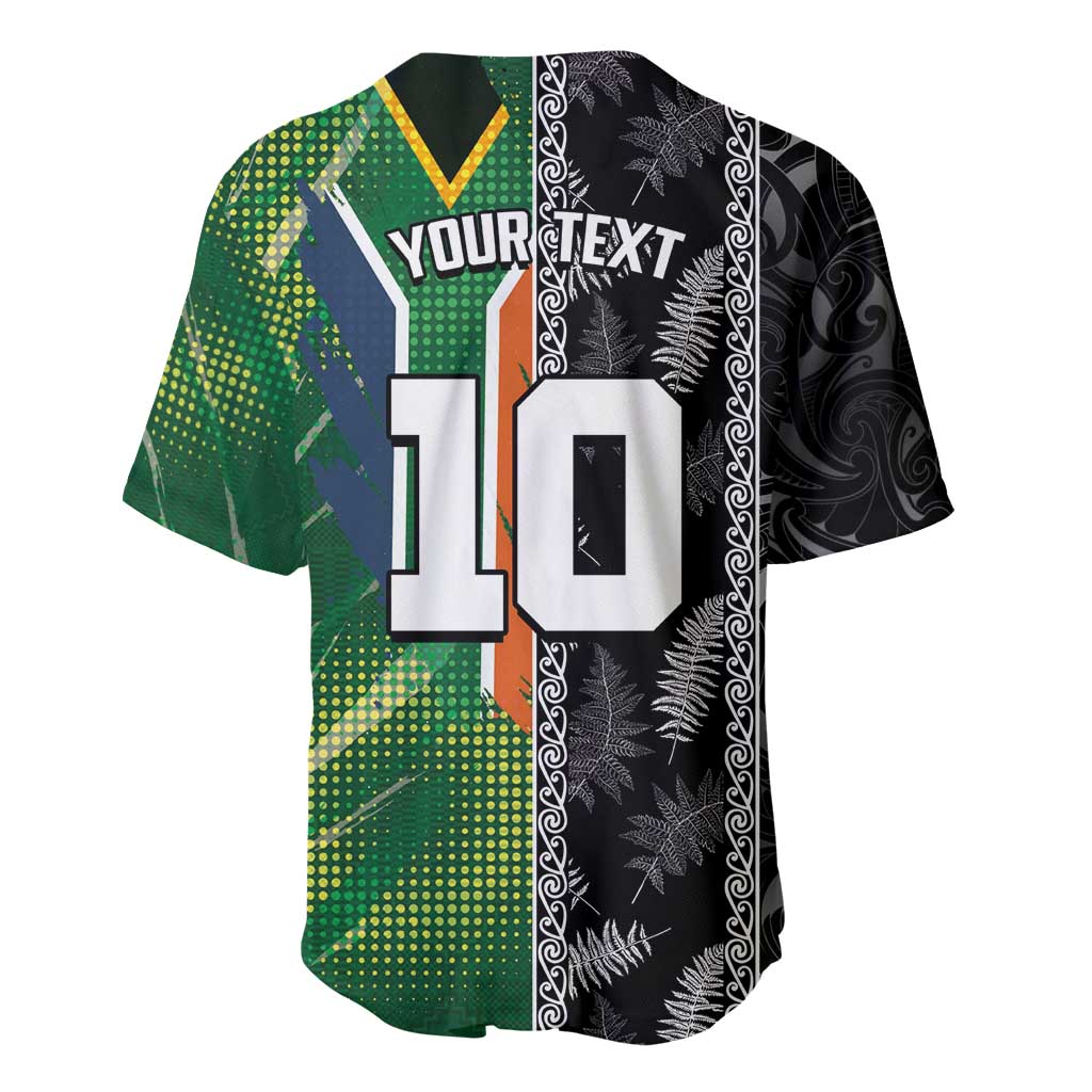 Custom Aotearoa South Africa Rugby Freedom Cup Baseball Jersey Maori Silver Fern Art and Sporty Flag SA - African Pride