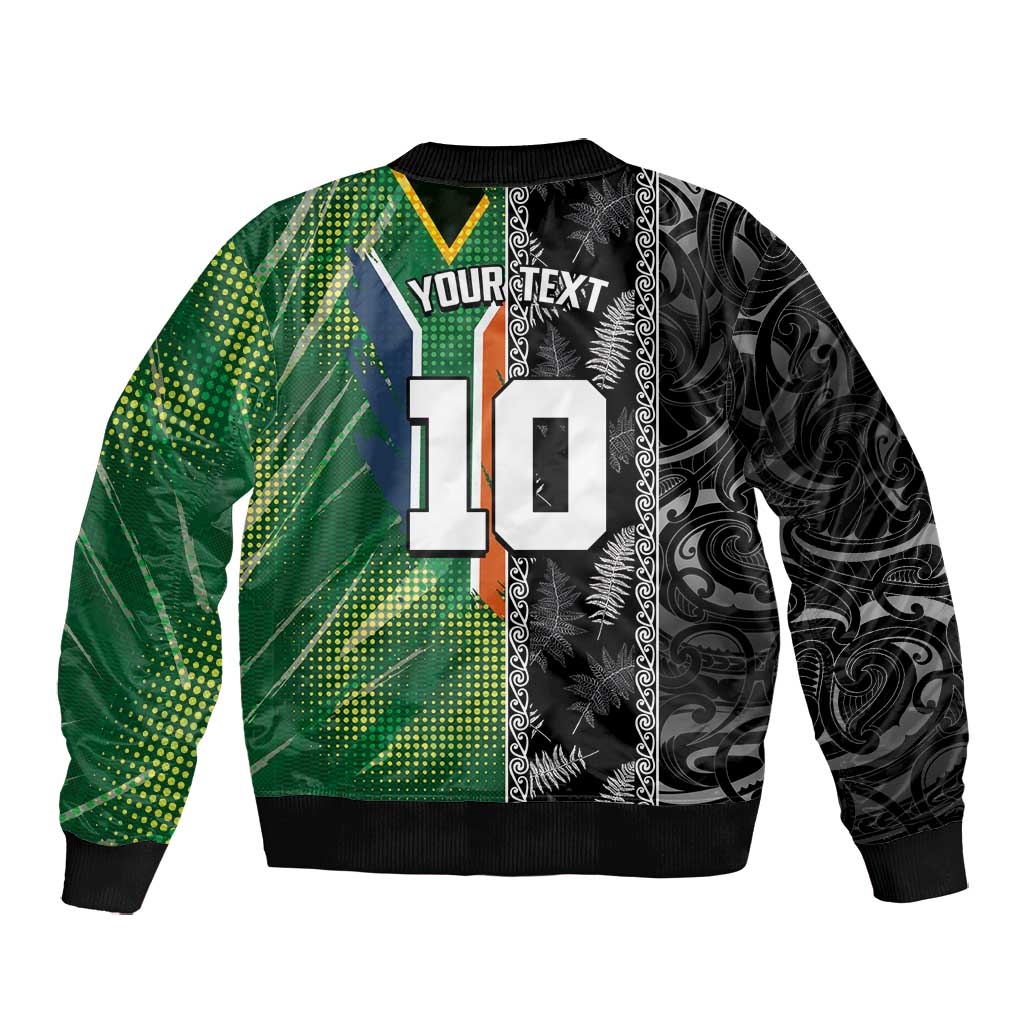 Custom Aotearoa South Africa Rugby Freedom Cup Bomber Jacket Maori Silver Fern Art and Sporty Flag SA - African Pride