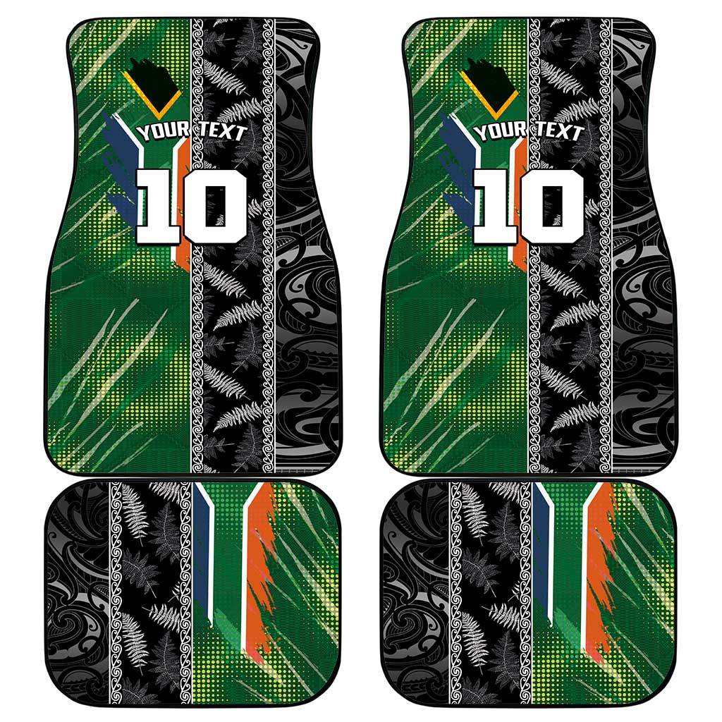 Custom Aotearoa South Africa Rugby Freedom Cup Car Mats Maori Silver Fern Art and Sporty Flag SA - African Pride
