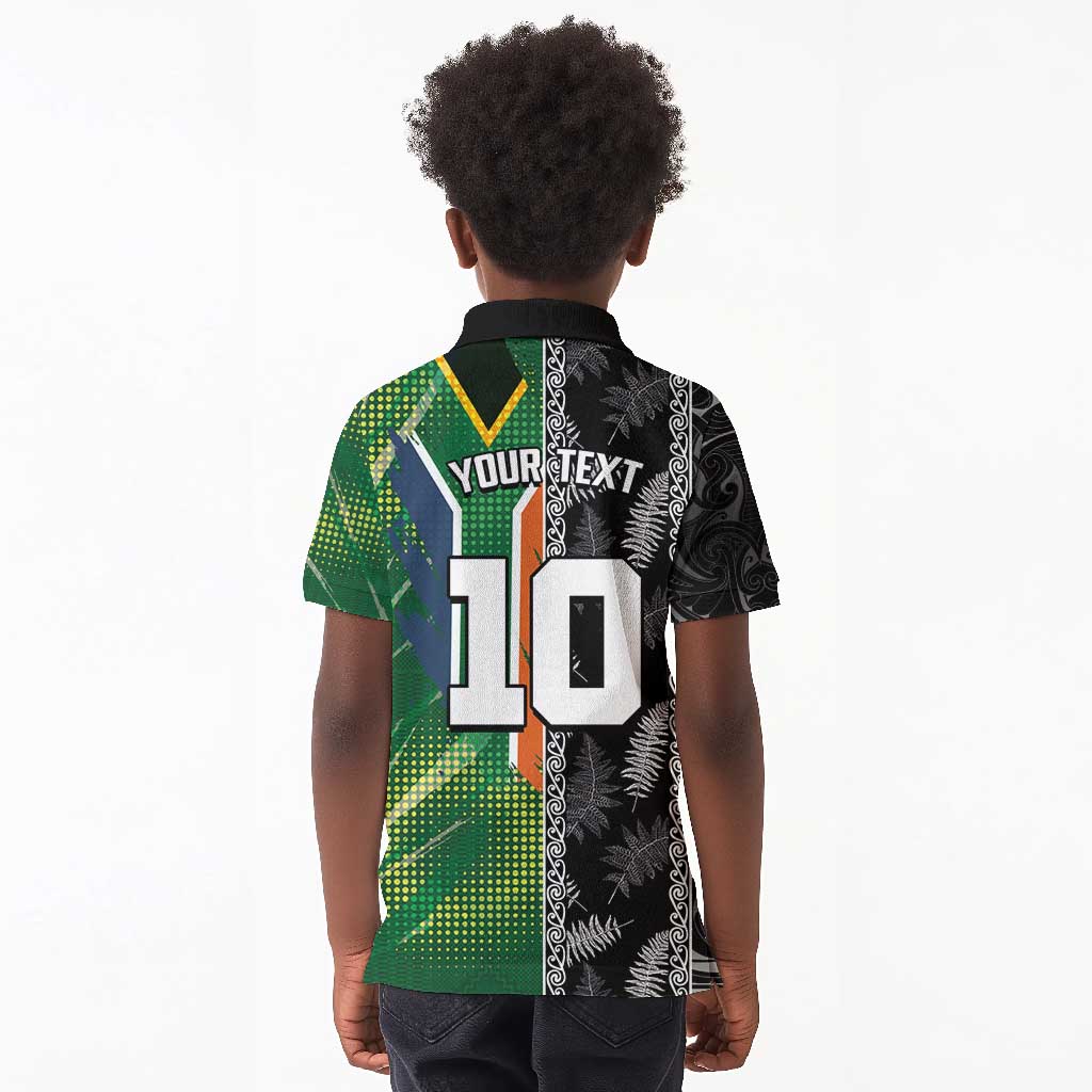 Custom Aotearoa South Africa Rugby Freedom Cup Kid Polo Shirt Maori Silver Fern Art and Sporty Flag SA - African Pride