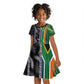 Custom Aotearoa South Africa Rugby Freedom Cup Kid Short Sleeve Dress Maori Silver Fern Art and Sporty Flag SA - African Pride