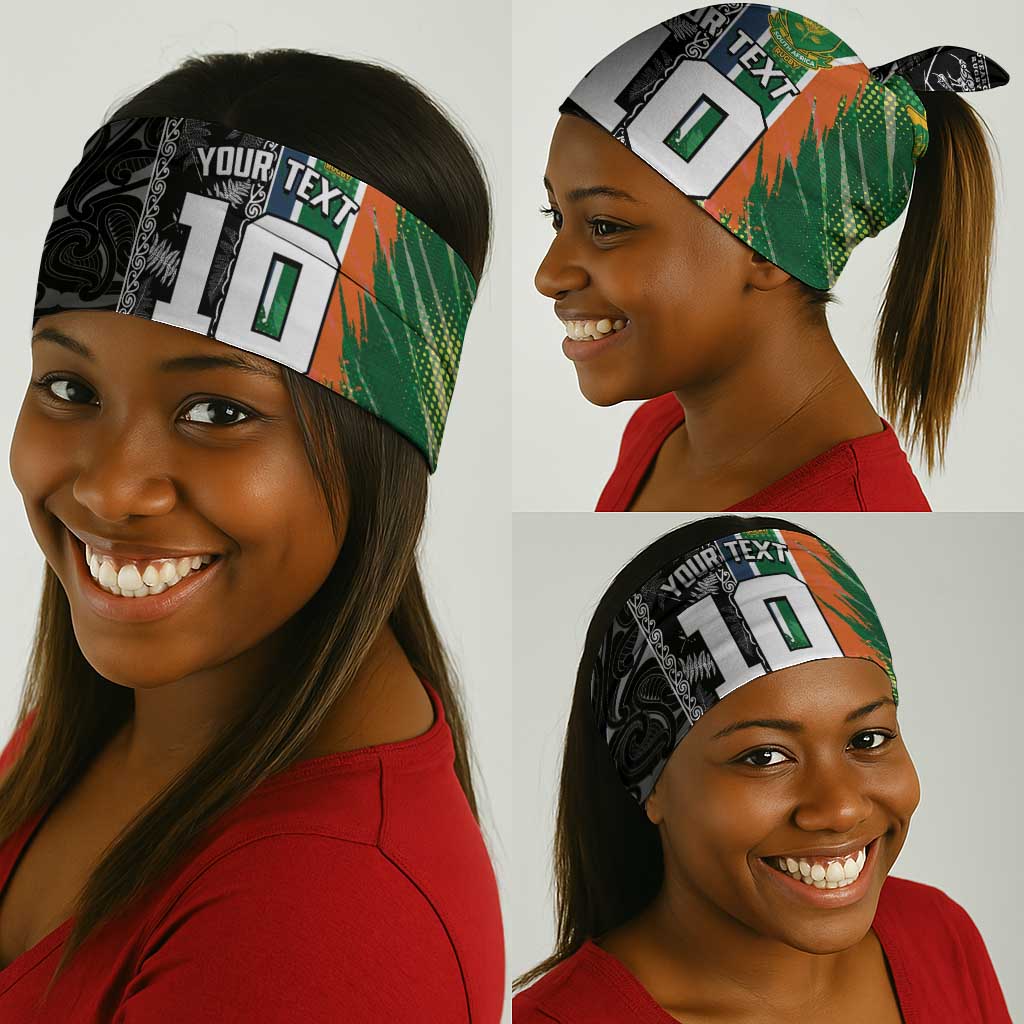 Custom Aotearoa South Africa Rugby Freedom Cup Neck Gaiter Maori Silver Fern Art and Sporty Flag SA LT03