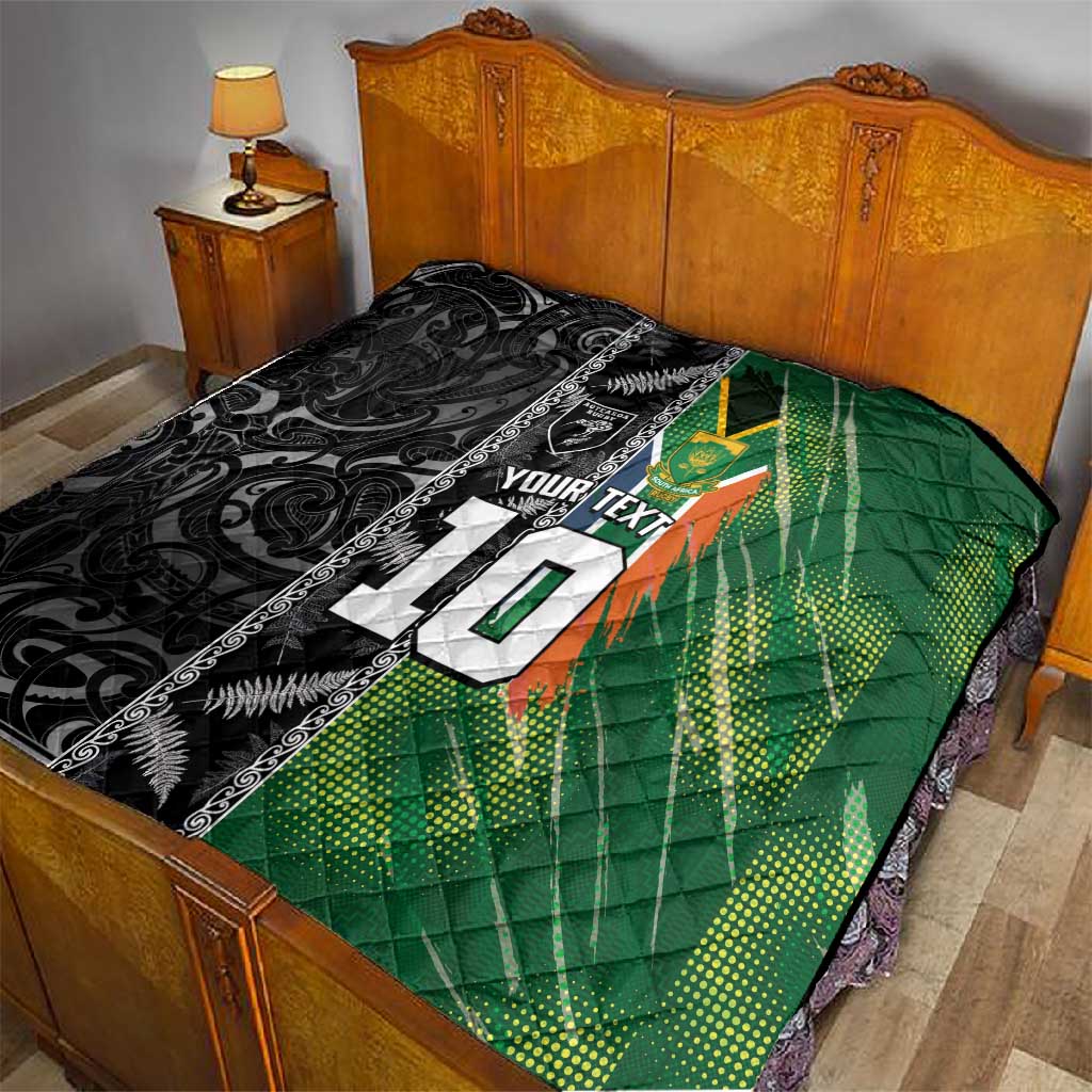 Custom Aotearoa South Africa Rugby Freedom Cup Quilt Maori Silver Fern Art and Sporty Flag SA - African Pride