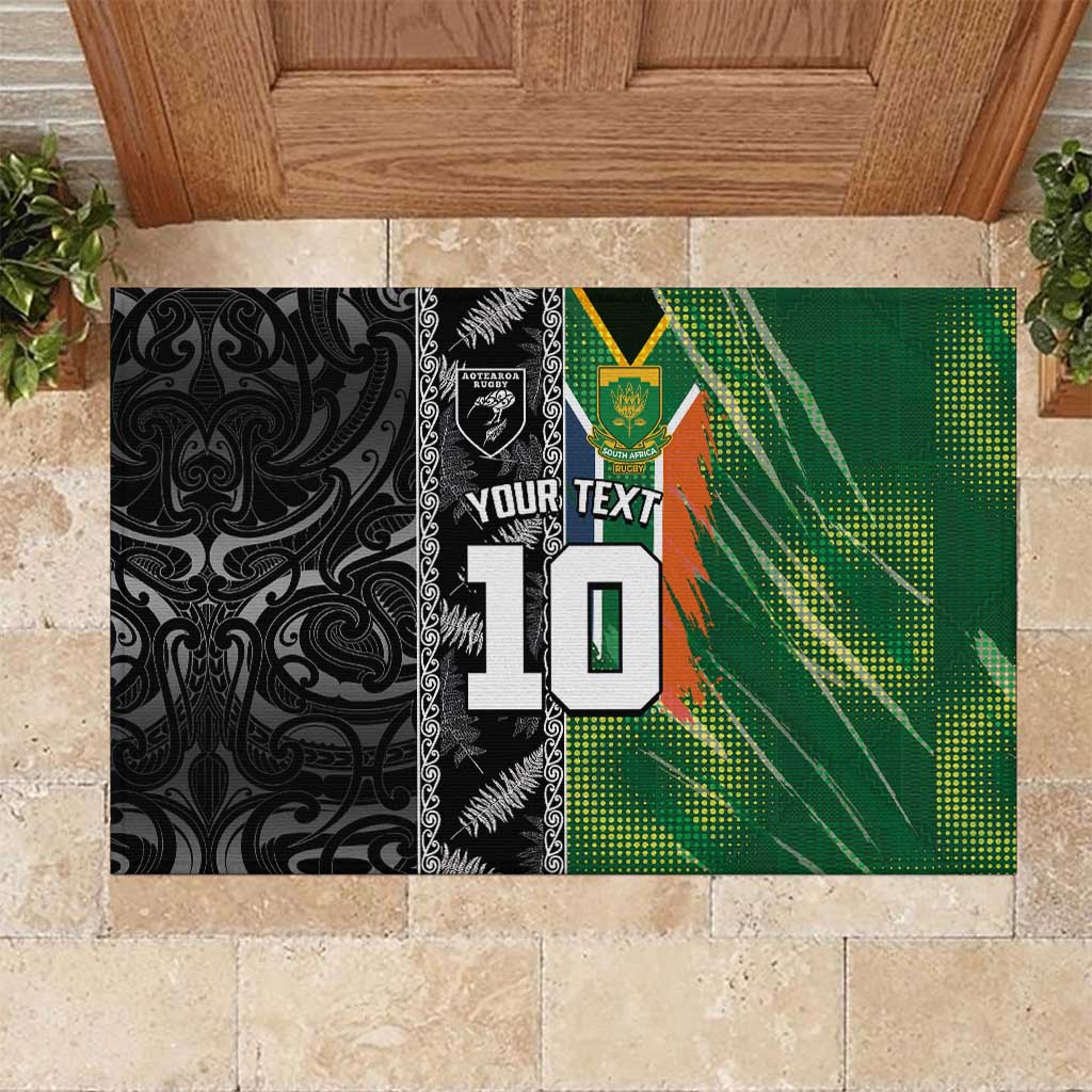 Custom Aotearoa South Africa Rugby Freedom Cup Rubber Doormat Maori Silver Fern Art and Sporty Flag SA - African Pride