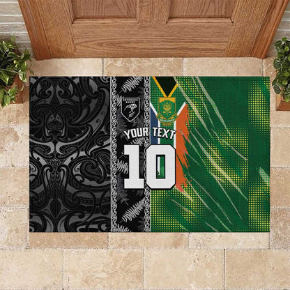 Custom Aotearoa South Africa Rugby Freedom Cup Rubber Doormat Maori Silver Fern Art and Sporty Flag SA - African Pride
