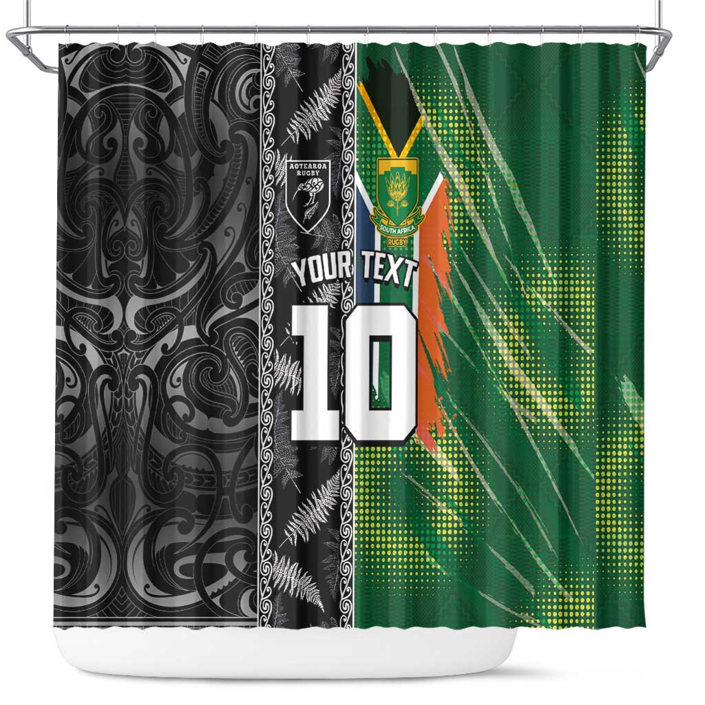 Custom Aotearoa South Africa Rugby Freedom Cup Shower Curtain Maori Silver Fern Art and Sporty Flag SA - African Pride
