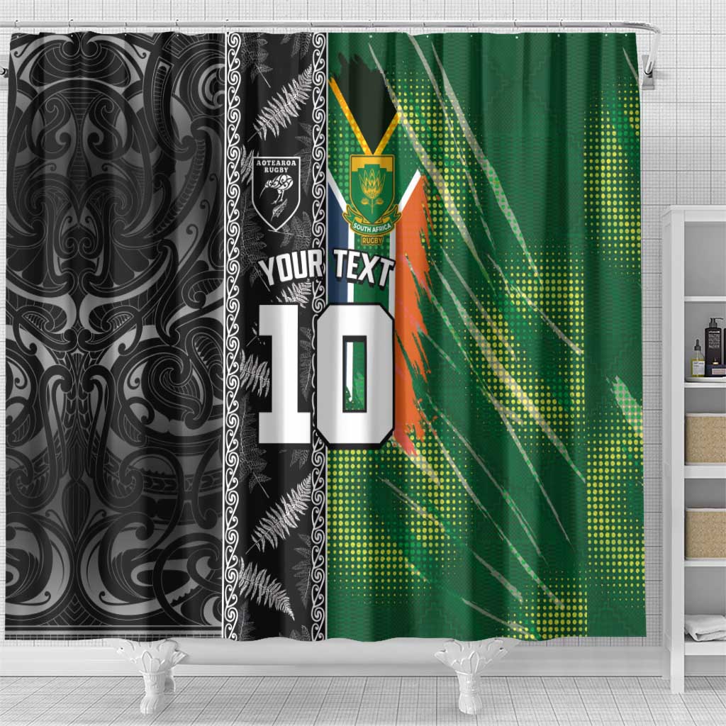 Custom Aotearoa South Africa Rugby Freedom Cup Shower Curtain Maori Silver Fern Art and Sporty Flag SA - African Pride