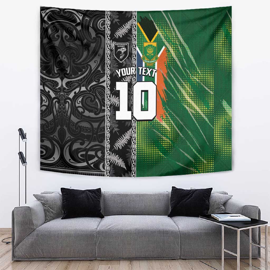 Custom Aotearoa South Africa Rugby Freedom Cup Tapestry Maori Silver Fern Art and Sporty Flag SA - African Pride