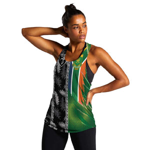 Custom Aotearoa South Africa Rugby Freedom Cup Women Racerback Tank Maori Silver Fern Art and Sporty Flag SA - African Pride