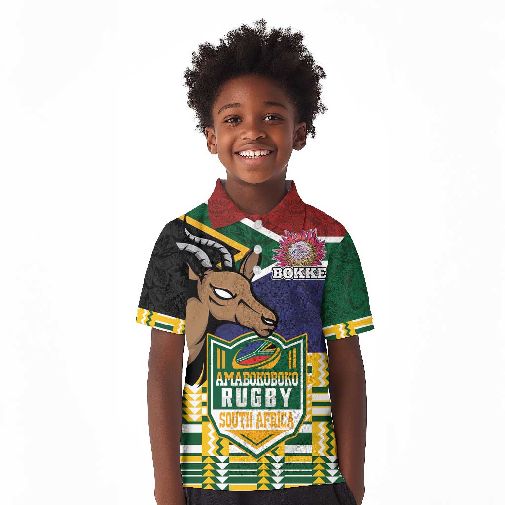 South Africa Rugby Kid Polo Shirt Go Bokke-Amabokoboko Spirit - African Pride