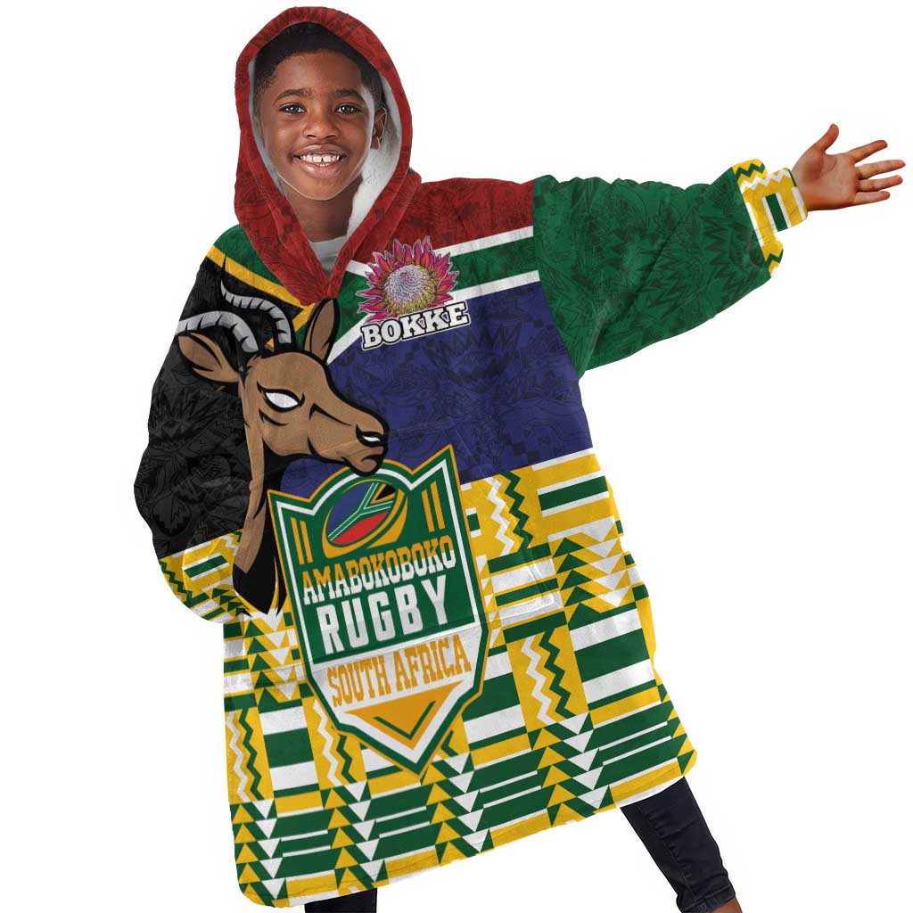 South Africa Rugby Kid Wearable Blanket Hoodie Go Bokke-Amabokoboko Spirit - African Pride