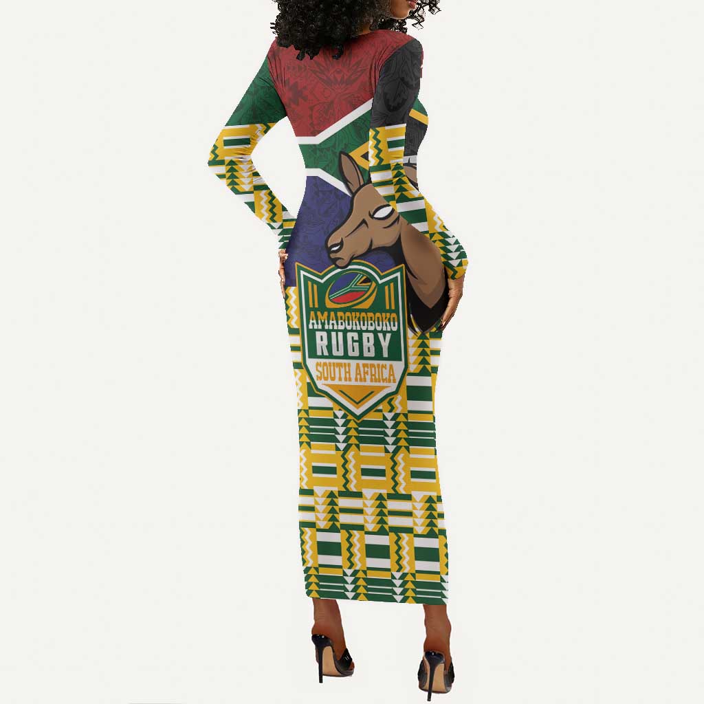 South Africa Rugby Long Sleeve Bodycon Dress Go Bokke-Amabokoboko Spirit - African Pride