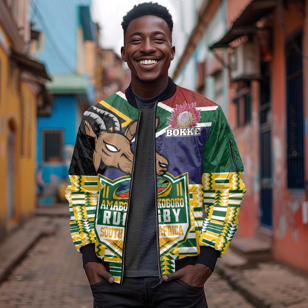South Africa Rugby Sleeve Zip Bomber Jacket Go Bokke-Amabokoboko Spirit - African Pride