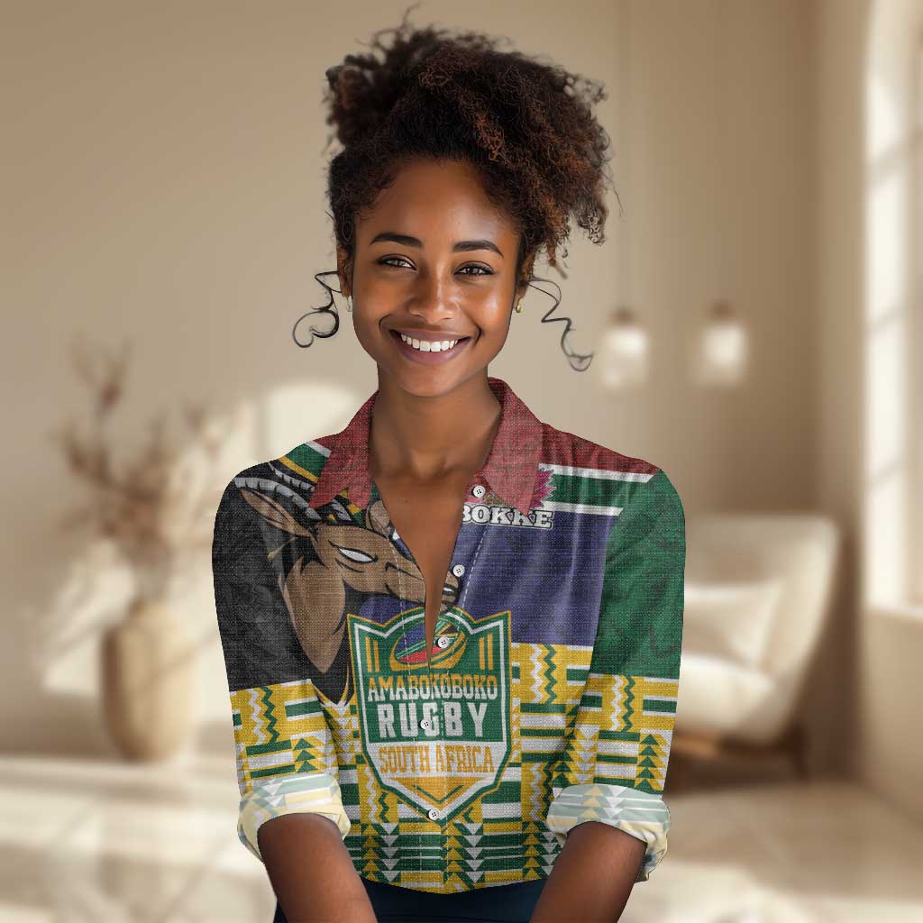 South Africa Rugby Women Casual Shirt Go Bokke-Amabokoboko Spirit - African Pride