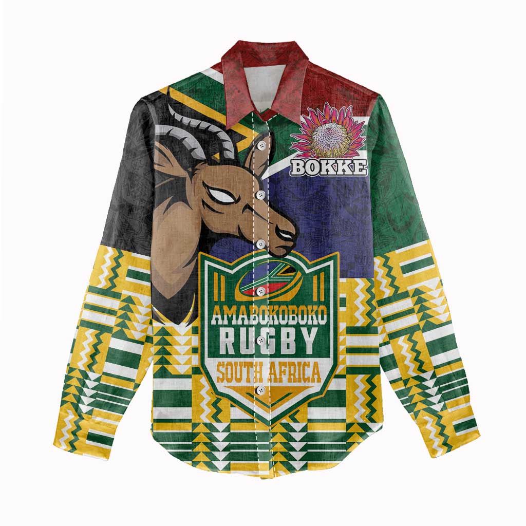 South Africa Rugby Women Casual Shirt Go Bokke-Amabokoboko Spirit - African Pride