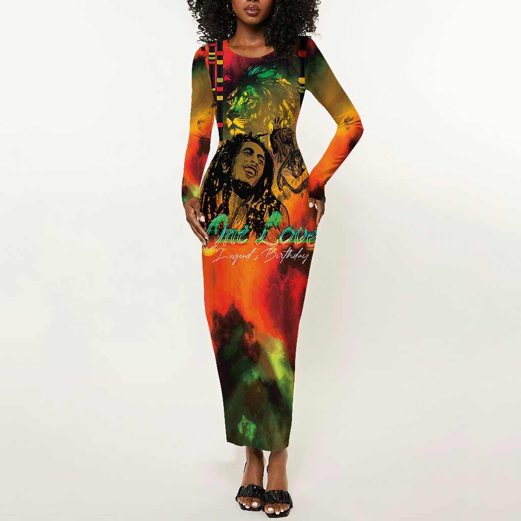 Afro-Jamaican Reggae Legend's Birthday Long Sleeve Bodycon Dress One Love Jamaica