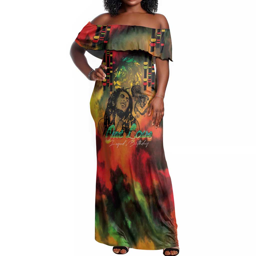 Afro-Jamaican Reggae Legend's Birthday Off Shoulder Maxi Dress One Love Jamaica