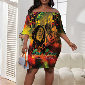 Afro-Jamaican Reggae Legend's Birthday Off Shoulder Short Dress One Love Jamaica