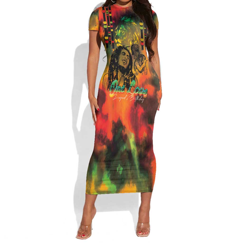 Afro-Jamaican Reggae Legend's Birthday Short Sleeve Bodycon Dress One Love Jamaica