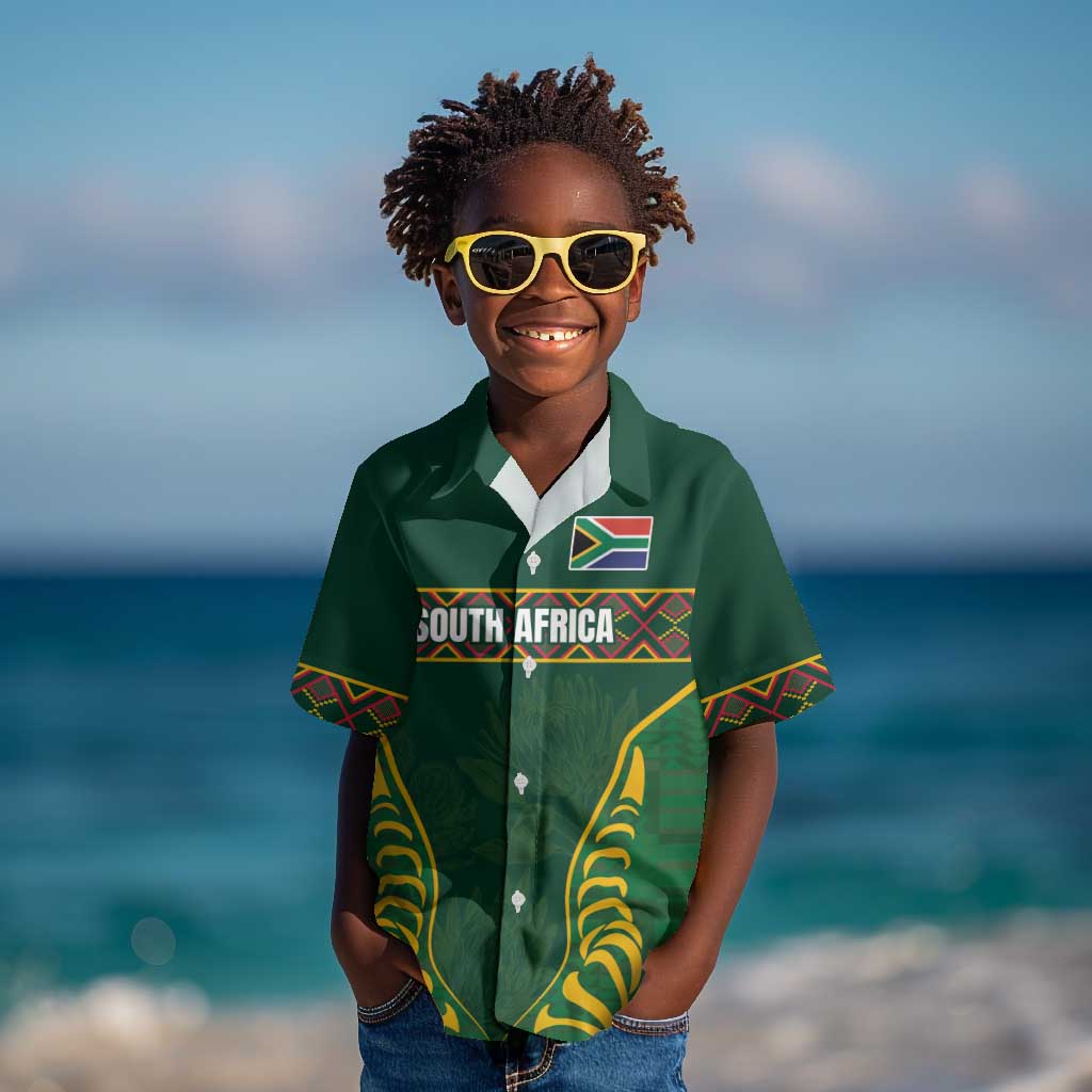 Custom South Africa Rugby Kid Hawaiian Shirt Springboks Spirit and King Protea