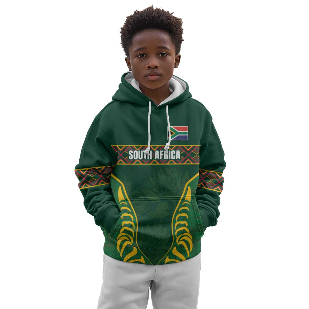Custom South Africa Rugby Kid Hoodie Springboks Spirit and King Protea