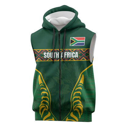Custom South Africa Rugby Sleeveless Zip Hoodie Springboks Spirit and King Protea - African Pride
