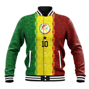 Custom Senegal National Football Baseball Jacket Lions Of Teranga Leopard Print Tribal Flag Graphic