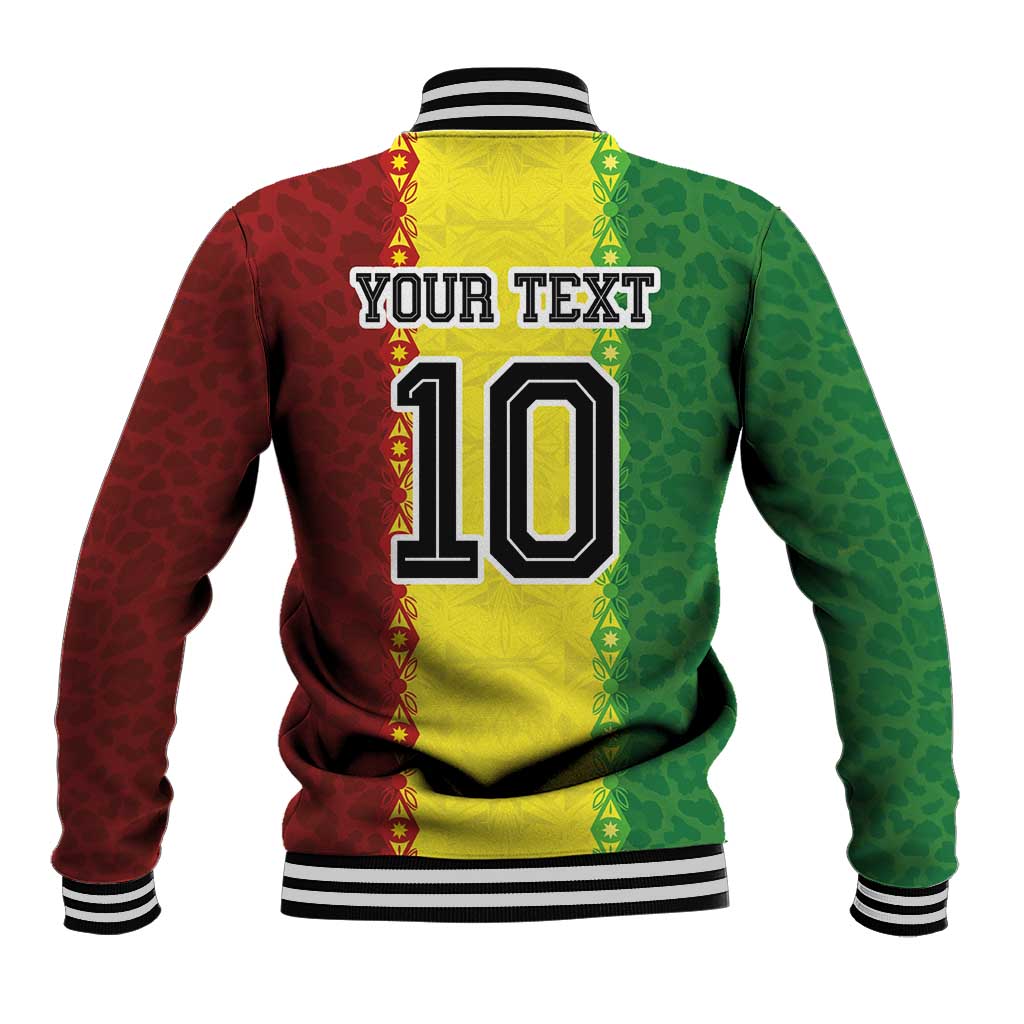 Custom Senegal National Football Baseball Jacket Lions Of Teranga Leopard Print Tribal Flag Graphic