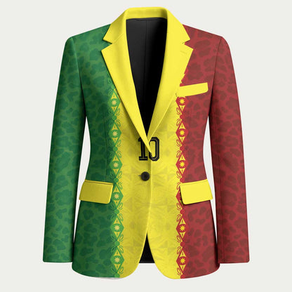 Custom Senegal National Football Blazer Lions Of Teranga Leopard Print Tribal Flag Graphic