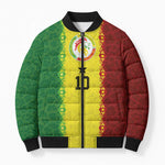 Custom Senegal National Football Bomber Puffer Jacket Lions Of Teranga Leopard Print Tribal Flag Graphic