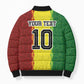 Custom Senegal National Football Bomber Puffer Jacket Lions Of Teranga Leopard Print Tribal Flag Graphic
