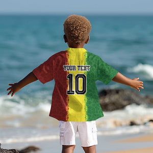 Custom Senegal National Football Kid Hawaiian Shirt Lions Of Teranga Leopard Print Tribal Flag Graphic