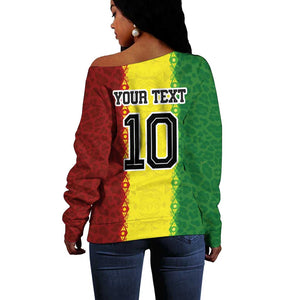 Custom Senegal National Football Off Shoulder Sweater Lions Of Teranga Leopard Print Tribal Flag Graphic