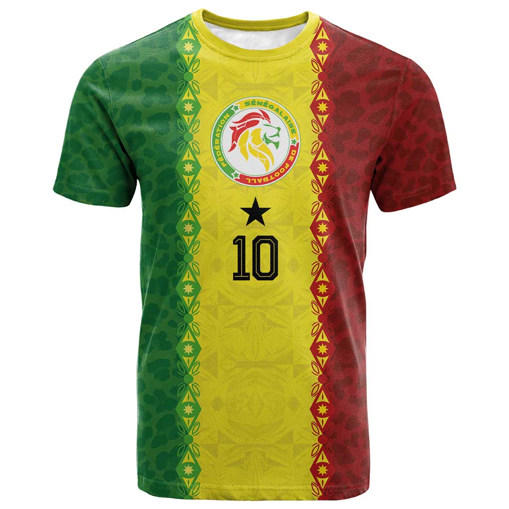 Custom Senegal National Football T shirt Lions Of Teranga Leopard Print Tribal Flag Graphic