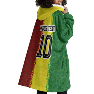 Custom Senegal National Football Wearable Blanket Hoodie Lions Of Teranga Leopard Print Tribal Flag Graphic