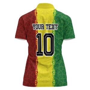 Custom Senegal National Football Women Polo Shirt Lions Of Teranga Leopard Print Tribal Flag Graphic