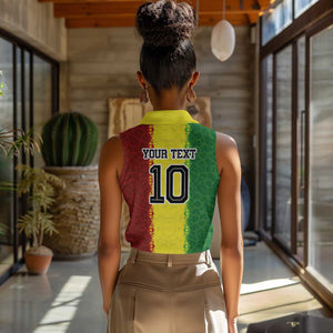 Custom Senegal National Football Women Sleeveless Polo Shirt Lions Of Teranga Leopard Print Tribal Flag Graphic