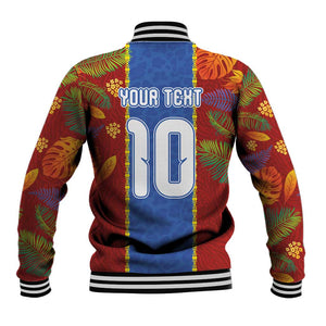 Custom DR Congo National Football Baseball Jacket The Leopards Tropical Jungle Leaf Botanical Art