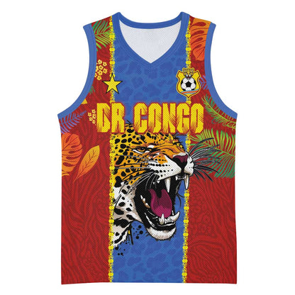 Custom DR Congo National Football Basketball Jersey The Leopards Tropical Jungle Leaf Botanical Art