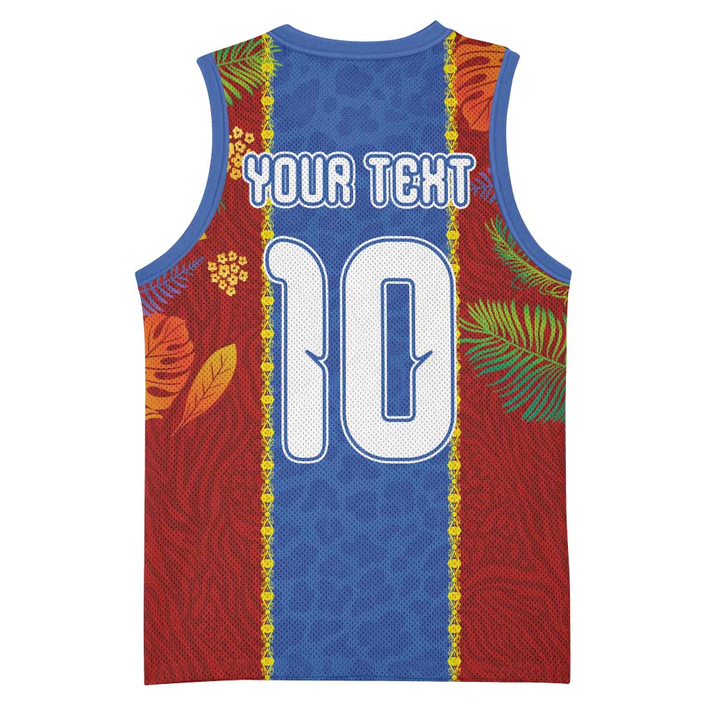 Custom DR Congo National Football Basketball Jersey The Leopards Tropical Jungle Leaf Botanical Art
