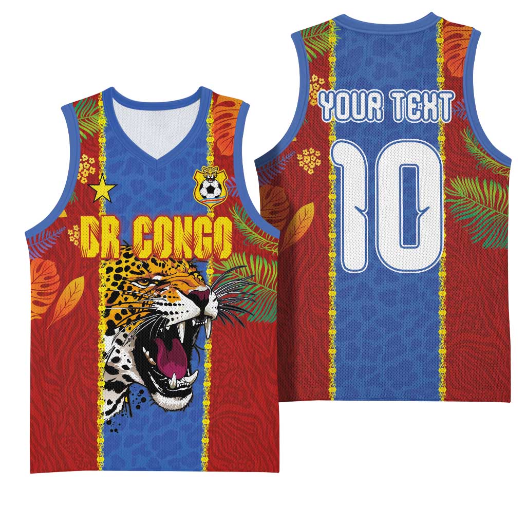 Custom DR Congo National Football Basketball Jersey The Leopards Tropical Jungle Leaf Botanical Art