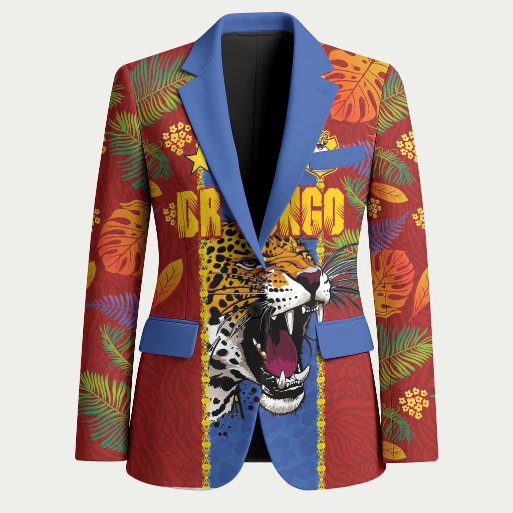 Custom DR Congo National Football Blazer The Leopards Tropical Jungle Leaf Botanical Art