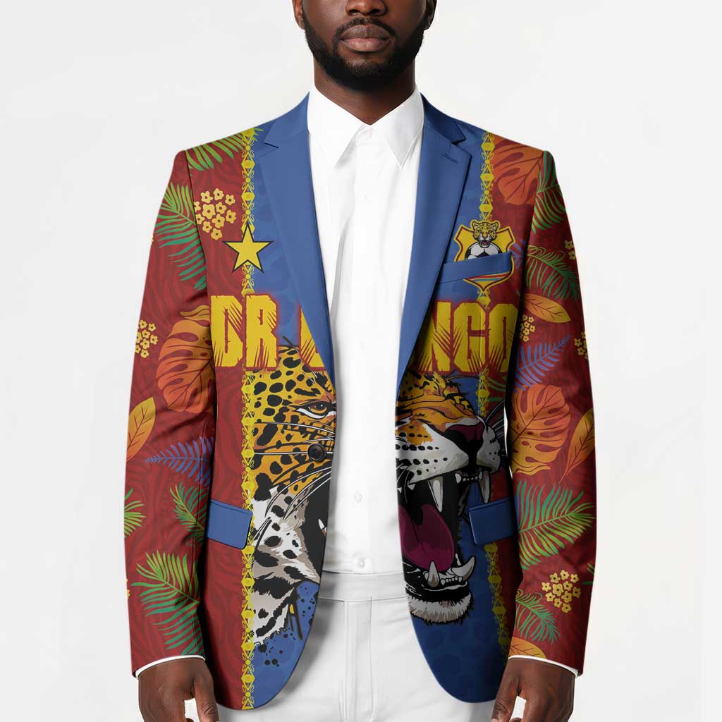 Custom DR Congo National Football Blazer The Leopards Tropical Jungle Leaf Botanical Art