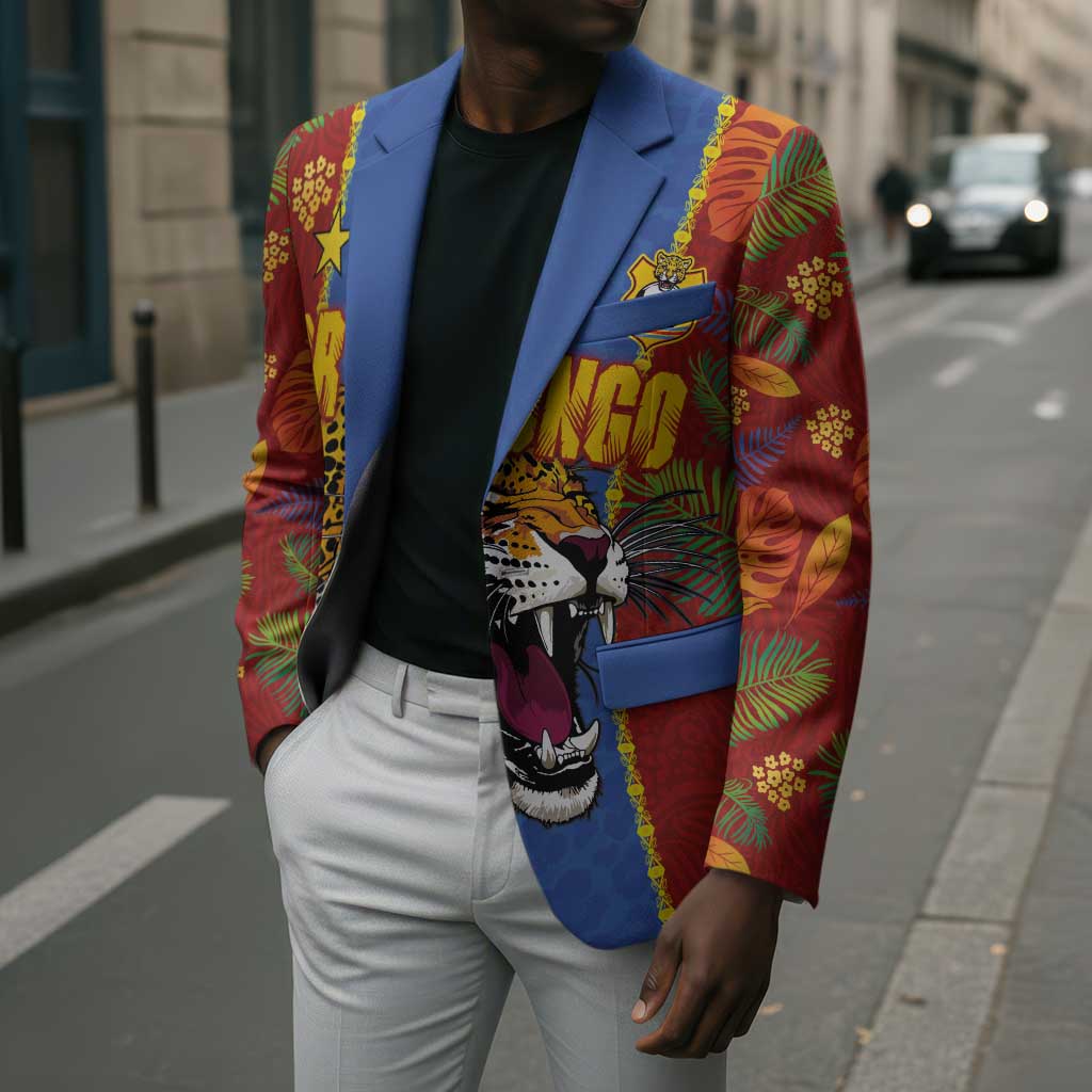 Custom DR Congo National Football Blazer The Leopards Tropical Jungle Leaf Botanical Art
