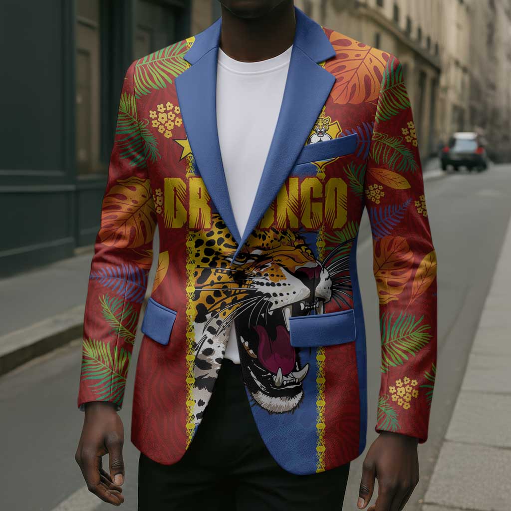 Custom DR Congo National Football Blazer The Leopards Tropical Jungle Leaf Botanical Art