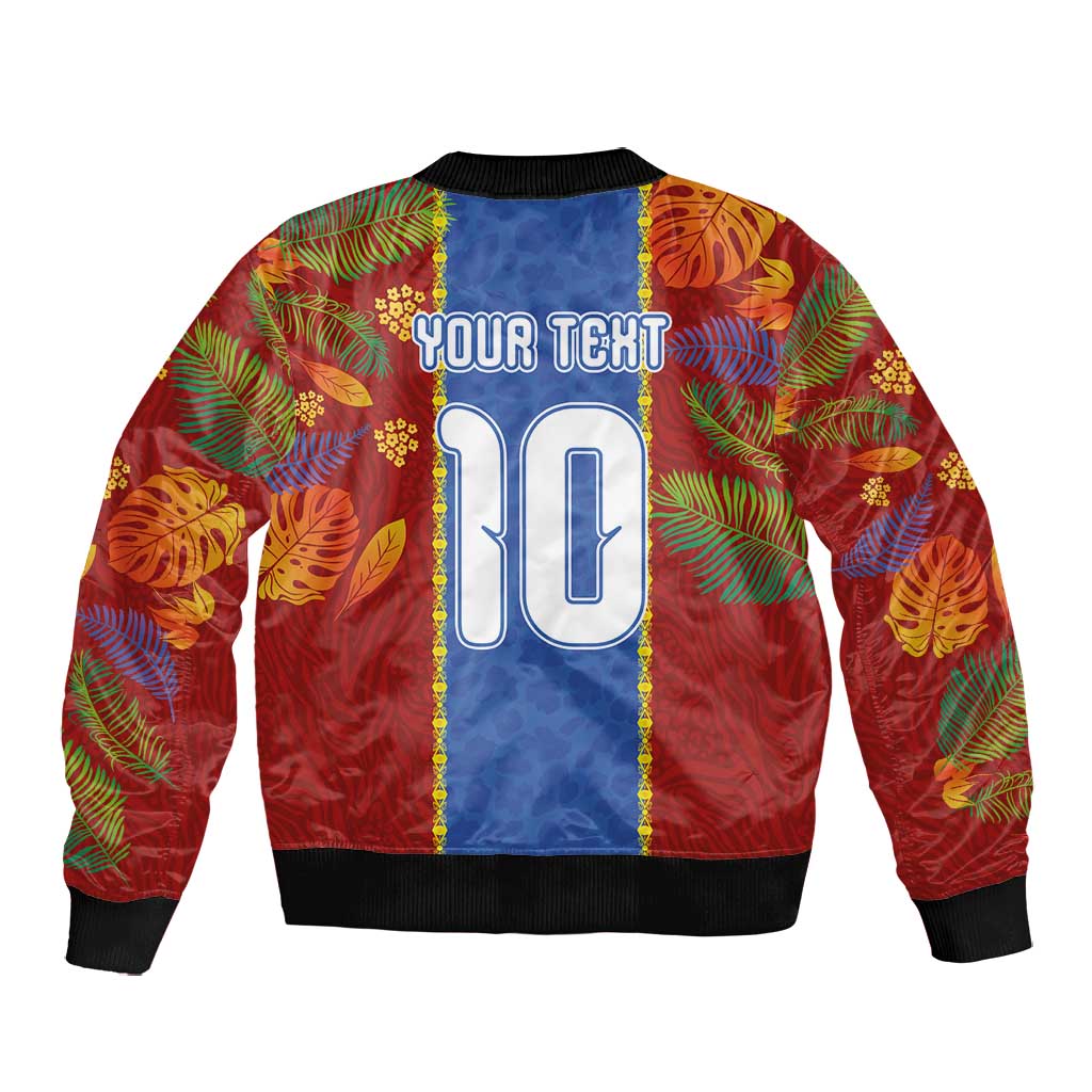 Custom DR Congo National Football Bomber Jacket The Leopards Tropical Jungle Leaf Botanical Art